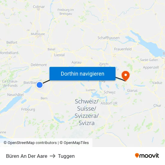 Büren An Der Aare to Tuggen map
