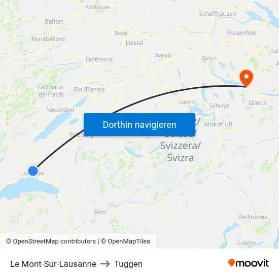 Le Mont-Sur-Lausanne to Tuggen map