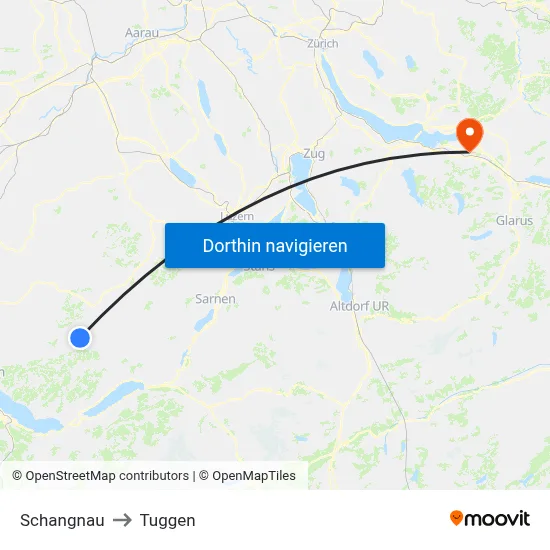 Schangnau to Tuggen map