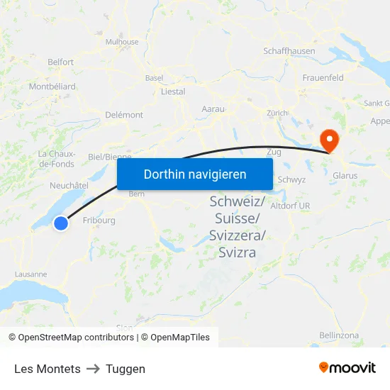 Les Montets to Tuggen map