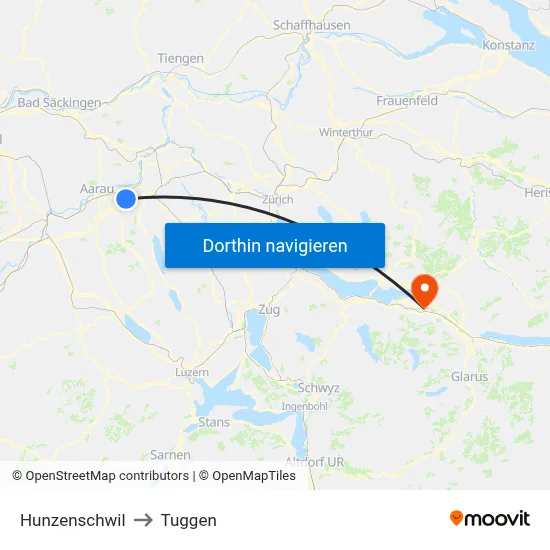 Hunzenschwil to Tuggen map