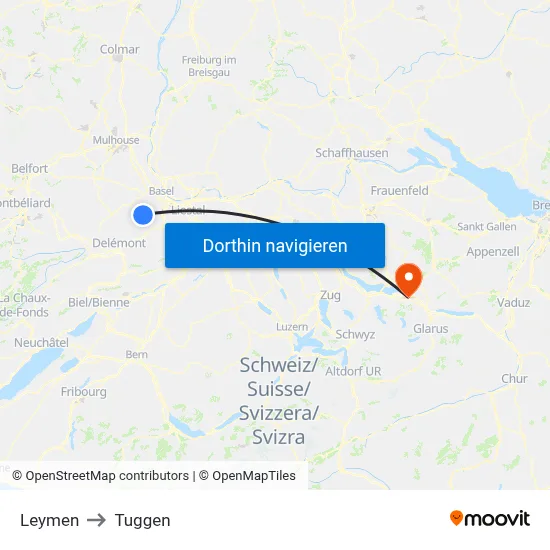 Leymen to Tuggen map