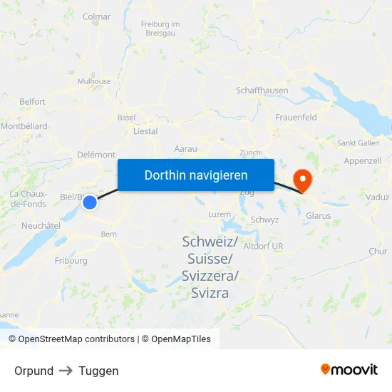 Orpund to Tuggen map
