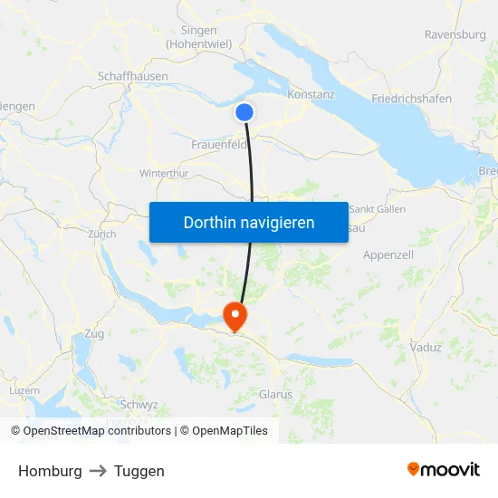 Homburg to Tuggen map