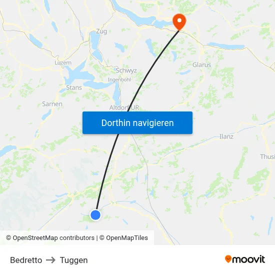 Bedretto to Tuggen map