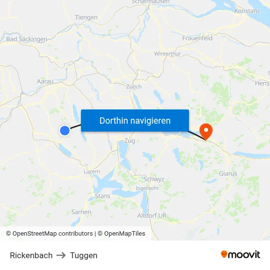 Rickenbach to Tuggen map
