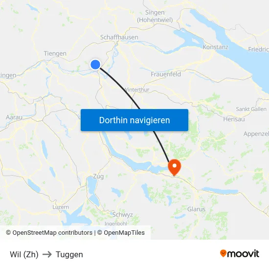 Wil (Zh) to Tuggen map