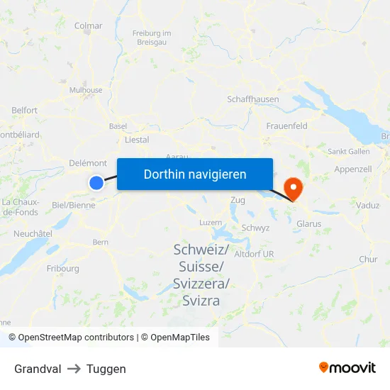 Grandval to Tuggen map