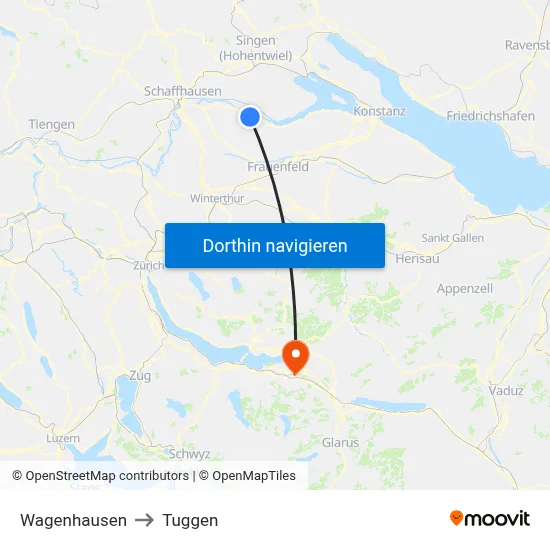 Wagenhausen to Tuggen map