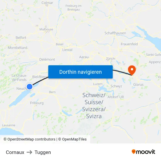 Cornaux to Tuggen map