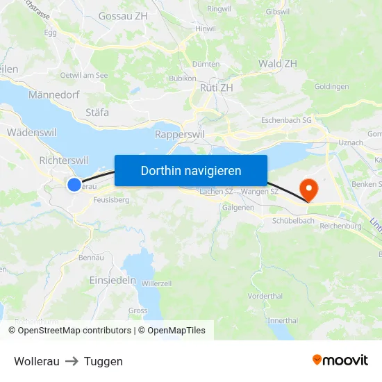 Wollerau to Tuggen map