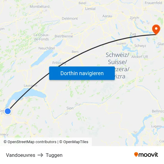 Vandoeuvres to Tuggen map
