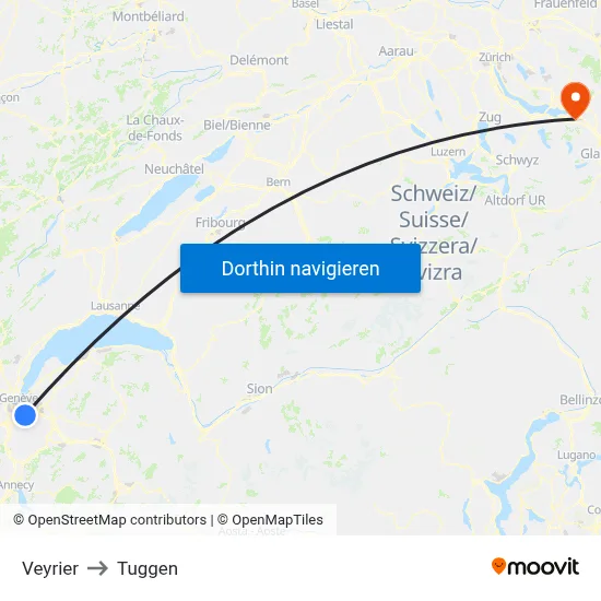 Veyrier to Tuggen map