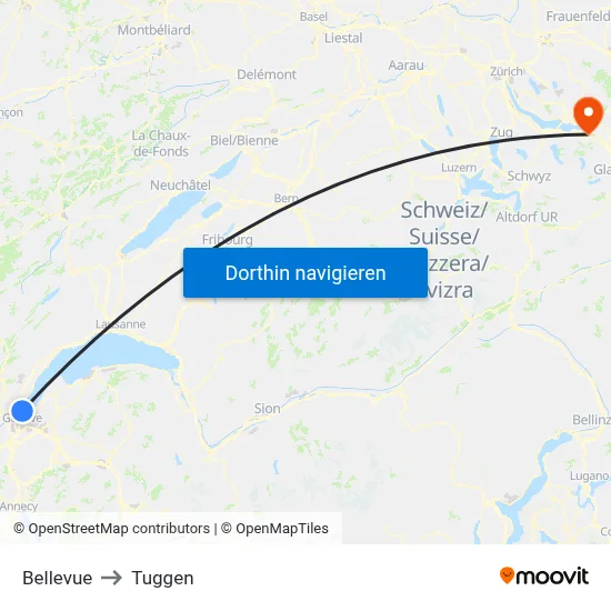 Bellevue to Tuggen map