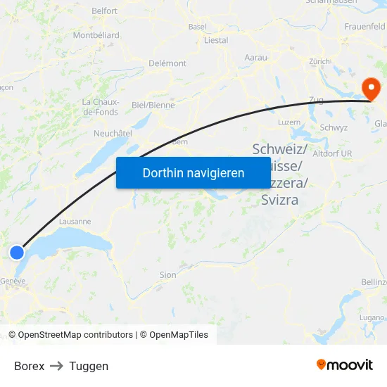 Borex to Tuggen map