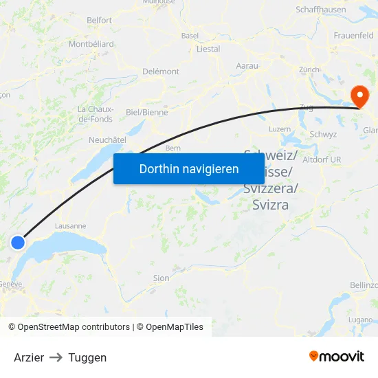 Arzier to Tuggen map