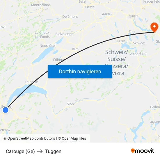 Carouge (Ge) to Tuggen map