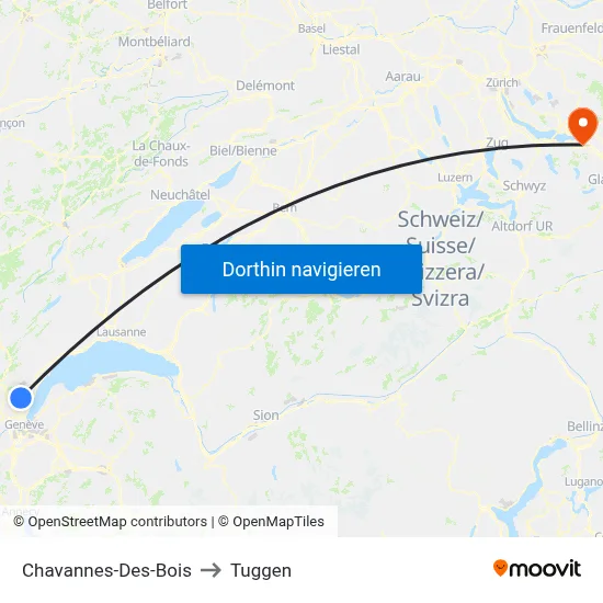 Chavannes-Des-Bois to Tuggen map