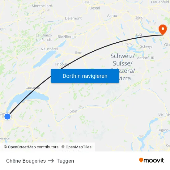 Chêne-Bougeries to Tuggen map