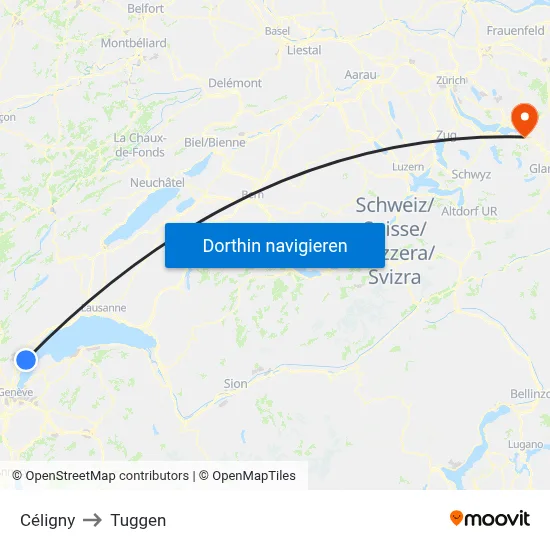 Céligny to Tuggen map