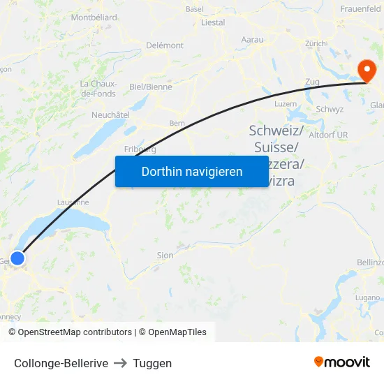 Collonge-Bellerive to Tuggen map