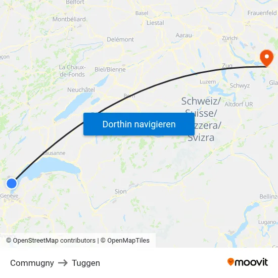 Commugny to Tuggen map