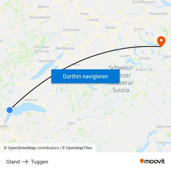 Gland to Tuggen map