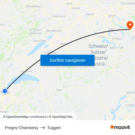 Pregny-Chambésy to Tuggen map