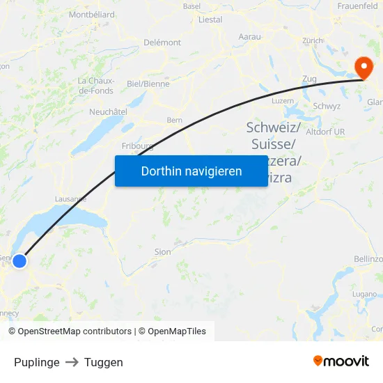 Puplinge to Tuggen map