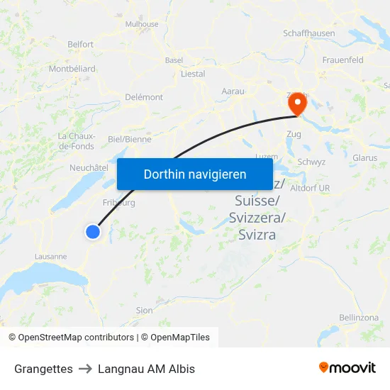 Grangettes to Langnau AM Albis map