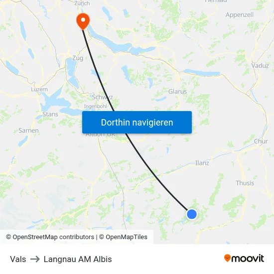 Vals to Langnau AM Albis map