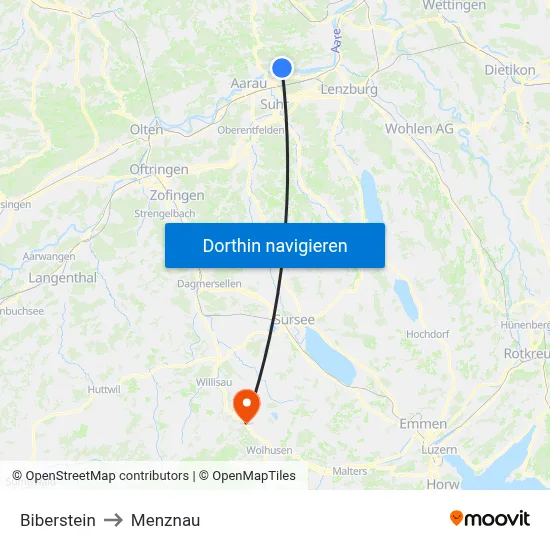 Biberstein to Menznau map