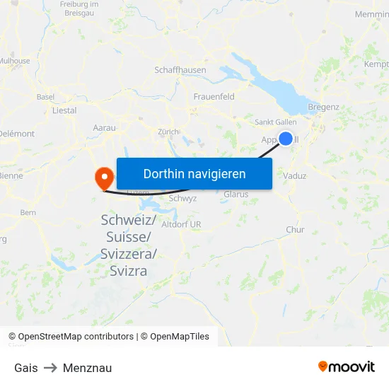 Gais to Menznau map