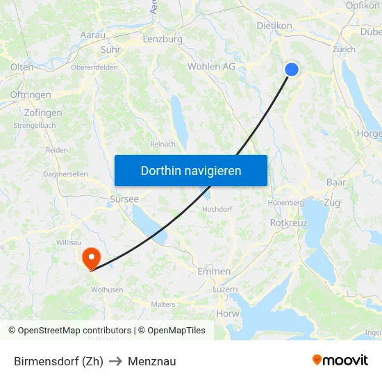 Birmensdorf (Zh) to Menznau map