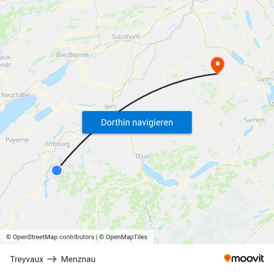 Treyvaux to Menznau map