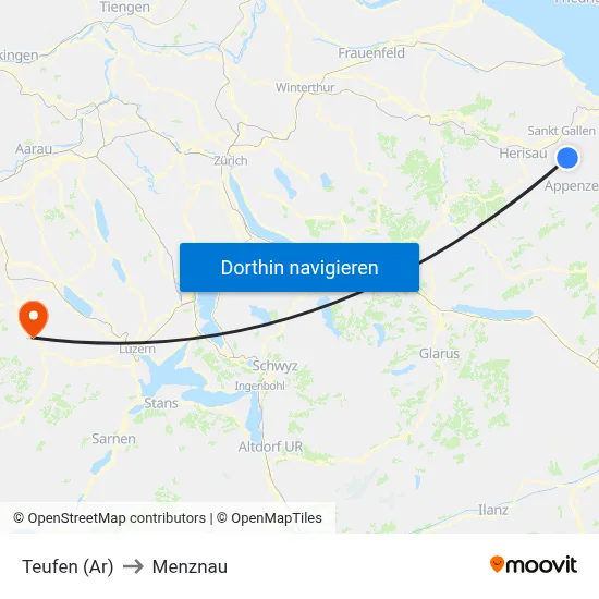 Teufen (Ar) to Menznau map