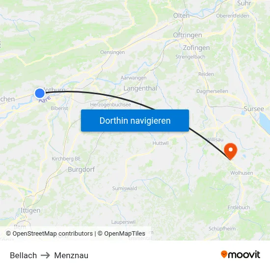 Bellach to Menznau map