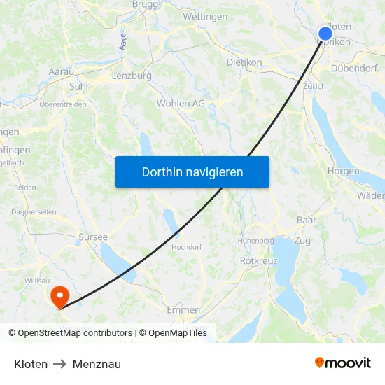 Kloten to Menznau map