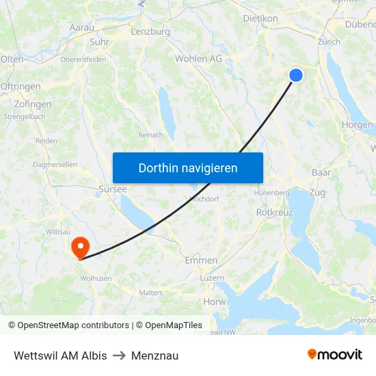 Wettswil AM Albis to Menznau map