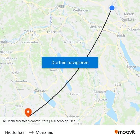 Niederhasli to Menznau map