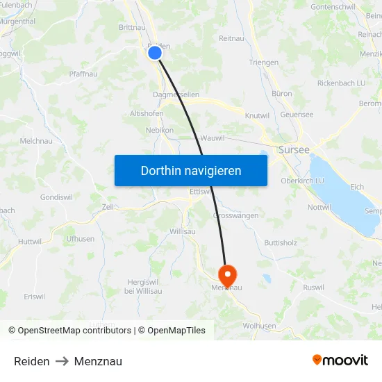 Reiden to Menznau map