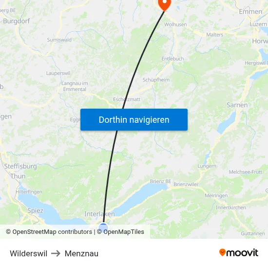 Wilderswil to Menznau map