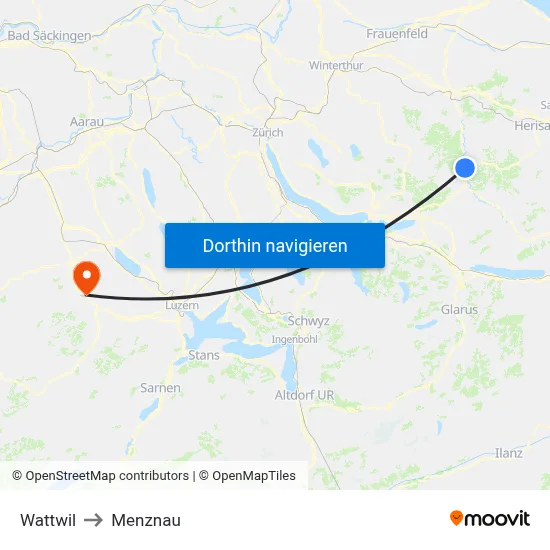 Wattwil to Menznau map