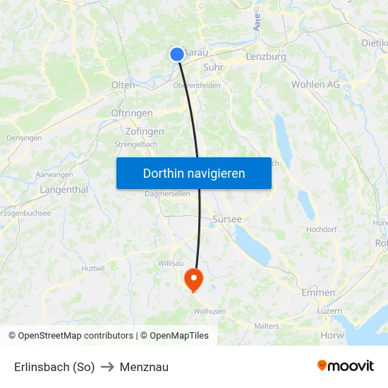 Erlinsbach (So) to Menznau map