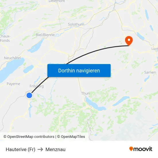 Hauterive (Fr) to Menznau map