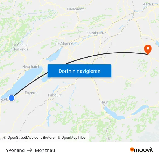 Yvonand to Menznau map