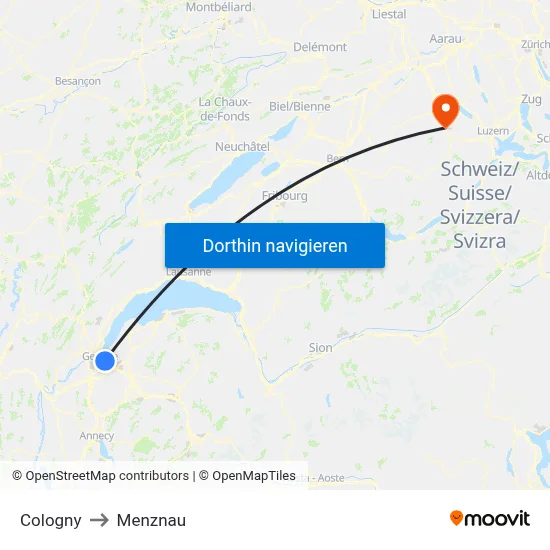 Cologny to Menznau map