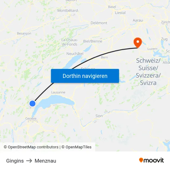 Gingins to Menznau map