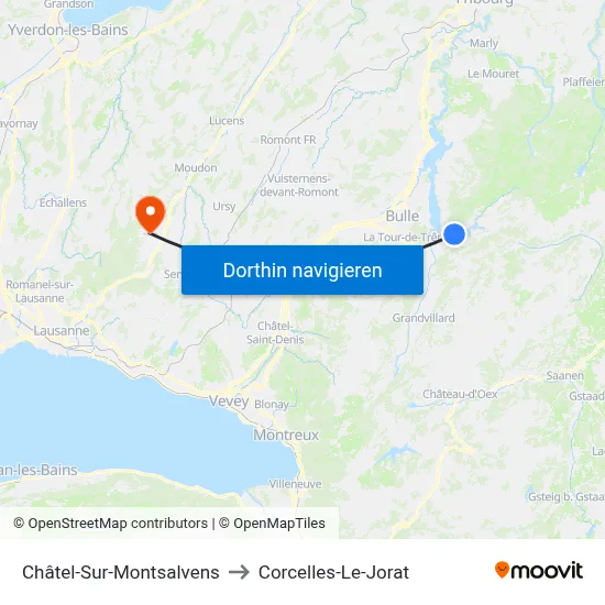 Châtel-Sur-Montsalvens to Corcelles-Le-Jorat map