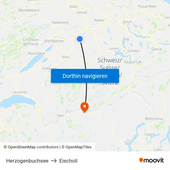 Herzogenbuchsee to Eischoll map